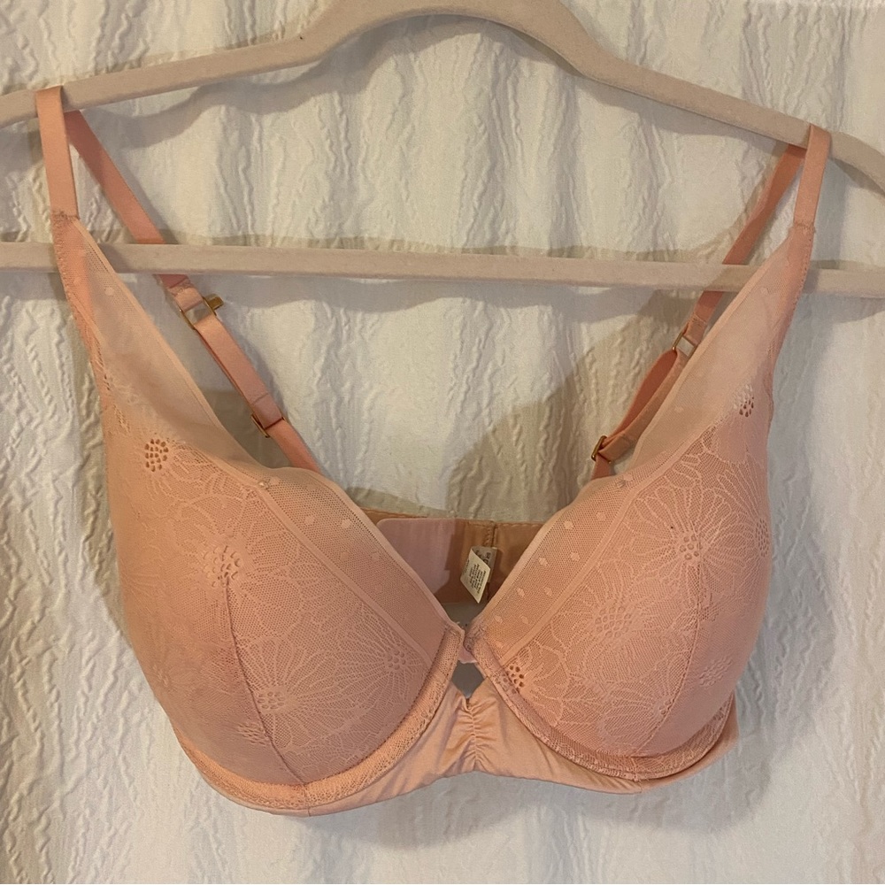 Aerie blush Real Power Plunge bra with rose gold hardware